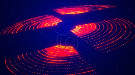 Esfera desgarrada futurista de una corriente de partículas. Fondo abstracto de puntos radiales de medio tono. tecnología de onda digital 3d. Ilustración futurista