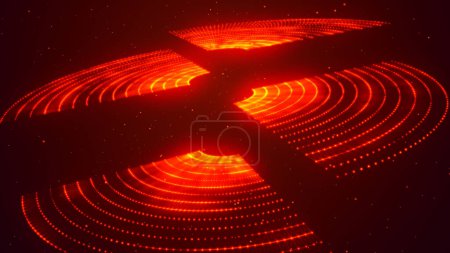 Sphère futuriste arrachée à un flux de particules. Fond abstrait de points radiaux demi-tons. Technologie d'onde numérique 3d. Illustration futuriste