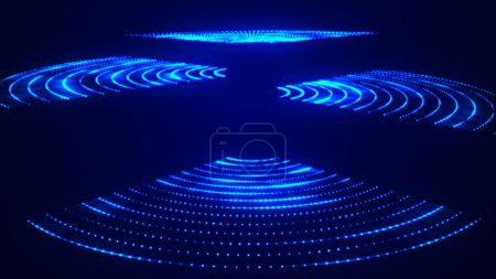 Esfera desgarrada futurista de una corriente de partículas. Fondo abstracto de puntos radiales de medio tono. tecnología de onda digital 3d. Ilustración futurista