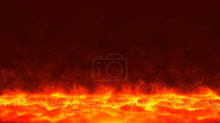 Illustration for Fiery sparks on a dark background. Glowing sparks fly upward. Realistic fire, sparks and flames. Yellow and red light effect. 3D Vector illustration - Royalty Free Image