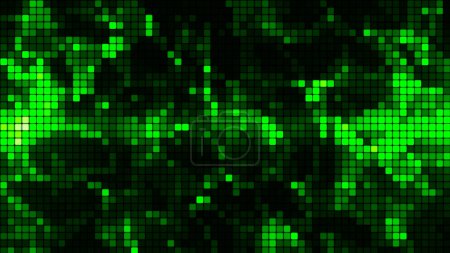 Green mosaic background in technology concept. Abstract multicolored LED squares. Technology digital square green color background. Bright pixel grid background. Vector background.