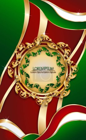 Illustration for Luxury Red and Green Shapes Background With Golden Decoration Stock Illustration - Royalty Free Image