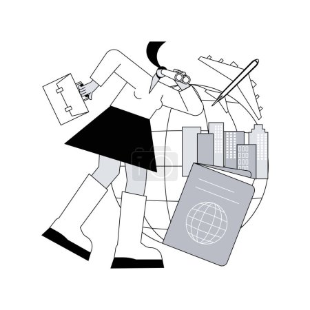 Illustration for Emigration abstract concept vector illustration. Leaving a resident country, movement of people, emigrate from homeland, departure, foreign residence, man with suitcases abstract metaphor. - Royalty Free Image