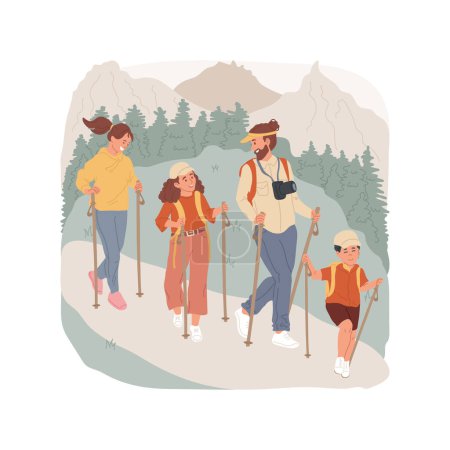 Illustration for Hiking isolated cartoon vector illustration. Group of people hiking together, family active lifestyle, physical outdoor activity, staying fit, family camping adventure vector cartoon. - Royalty Free Image