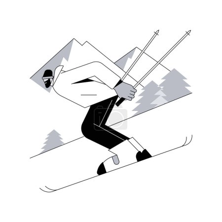 Illustration for Skiing abstract concept vector illustration. Winter adventure, mountain slope, outdoor sport, family fun, mountainside resort, downhill, extreme vacation, snow peak, holiday abstract metaphor. - Royalty Free Image