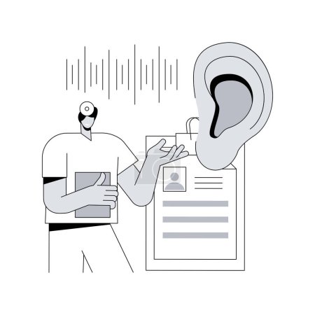 Audición cribado concepto abstracto vector ilustración. Prueba rápida de evaluación de pérdida auditiva, detección de problemas de oído, diagnóstico, señal de sonido, detección de discapacidad, metáfora abstracta del audiólogo.