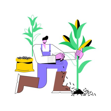 Organisches Mulchen isolierte Cartoon-Vektor-Illustrationen. Landwirt mit Bio-Mulchen, Bodenschutz, Unkrautmanagement, moderne Landwirtschaft, Verwendung von Dünger, natürlicher Zersetzungsvektor Karikatur.