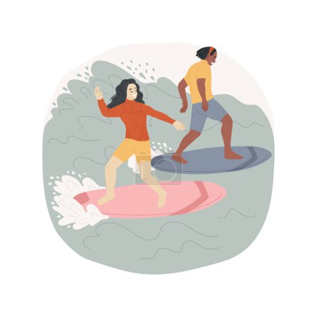 Illustration for Surfing isolated cartoon vector illustration. Group of happy teenagers surfing together, extreme summer sport, active lifestyle, leisure time together, having fun on beach vector cartoon. - Royalty Free Image