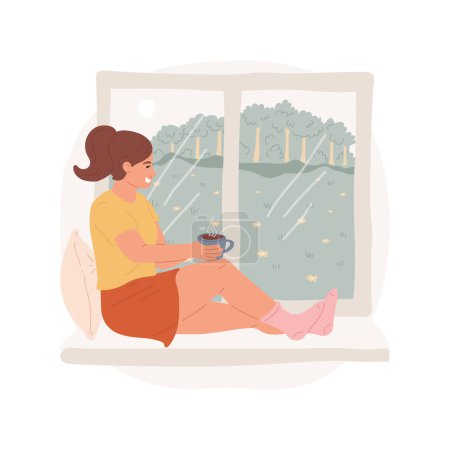 Illustration for Time to be alone isolated cartoon vector illustration. Young smiling woman enjoying loneliness, spending time with pleasure, people psychology, socio-emotional development vector cartoon. - Royalty Free Image
