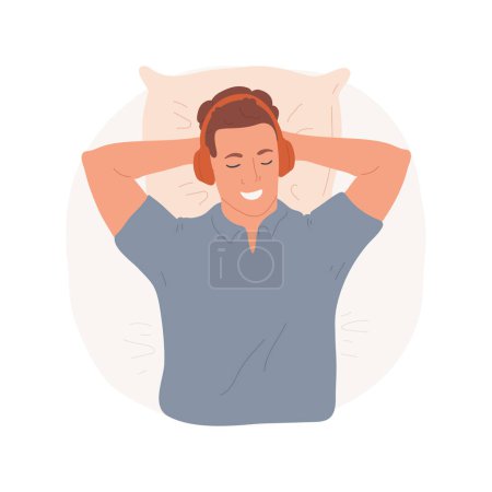 Illustration for Listening to relaxing music isolated cartoon vector illustration. Smiling man listening to music in headphones, relaxation time, people psychology, socio-emotional development vector cartoon. - Royalty Free Image