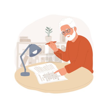 Illustration for Crosswords isolated cartoon vector illustration. Senior man doing crosswords at home, mind challenge, playing brain games, mental development, leisure activity alone vector cartoon. - Royalty Free Image