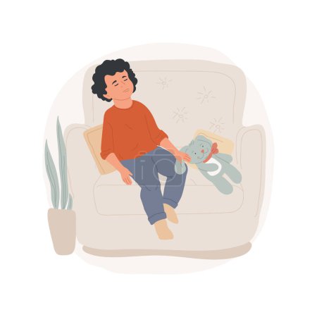 Illustration for Sleepiness isolated cartoon vector illustration. Sleepy little kid with bored face, lack of energy, tired face expression, socio-emotional development, child lifestyle vector cartoon. - Royalty Free Image