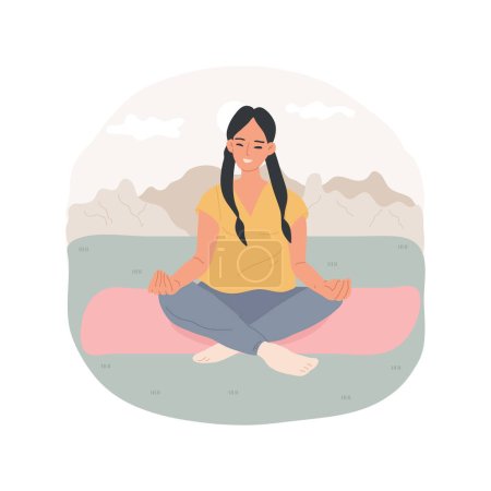 Illustration for Mindfulness isolated cartoon vector illustration. Beautiful girl counting breath, keeping hands in mudra gesture, stress management, socio-emotional development, relaxation mood vector cartoon. - Royalty Free Image