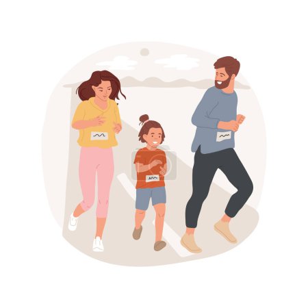 Illustration for Jogging isolated cartoon vector illustration. Sporty family jogging together, run a marathon, endurance running, staying fit, healthy and active lifestyle, physical activity vector cartoon. - Royalty Free Image