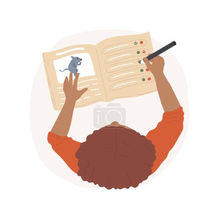 Téléchargez les illustrations : Reading comprehension isolated cartoon vector illustration. Reading short text with pictures, kid answers questions in a worksheet, true or false exercise, content comprehension vector cartoon. - en licence libre de droit