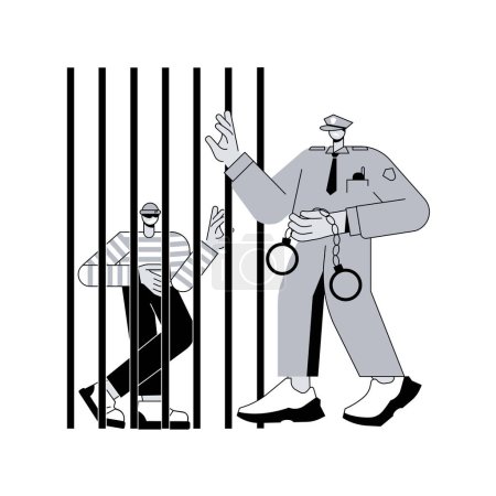 Illustration for Juvenile delinquency abstract concept vector illustration. Juvenile offending, unlawful behavior, teenage crime, group therapy, handcuffs, vandalism act, prison cell, metal fence abstract metaphor. - Royalty Free Image