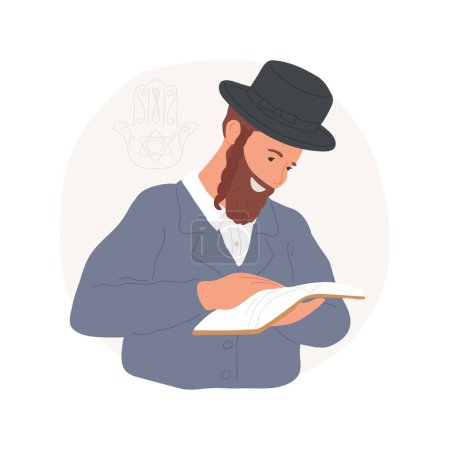 Téléchargez les illustrations : Prayer isolated cartoon vector illustration. Jewish man prayng, holding siddur book, religious practices, Holy days, traditional observances, synagogue, orthodox Jew vector cartoon. - en licence libre de droit