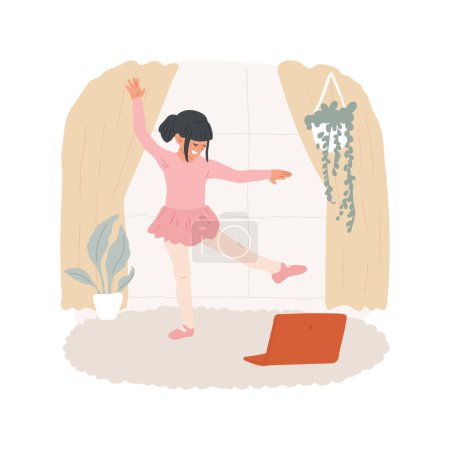 Illustration for Dance isolated cartoon vector illustration. Smiling girl having dancing classes online, people active lifestyle, physical activity during pandemic, staying fit at home vector cartoon. - Royalty Free Image