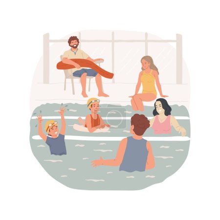 Piscina ilustración vectorial de dibujos animados aislados. Instalaciones deportivas cubiertas de la comunidad, los niños juegan en la piscina infantil, natación para adultos, salvavidas viendo a la gente, estilo de vida activo vector de dibujos animados.