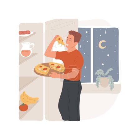 Illustration for Eating at night isolated cartoon vector illustration. Secret eaters violating diet and eating at night together, family lifestyle, bad food habits, nutrition problem vector cartoon. - Royalty Free Image