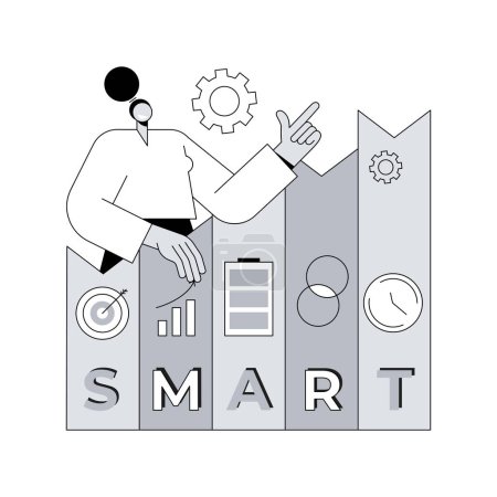 Illustration for SMART Objectives abstract concept vector illustration. Business management, aim establishment, SMART objectives, measurable and achievable goals development, relevant strategy abstract metaphor. - Royalty Free Image