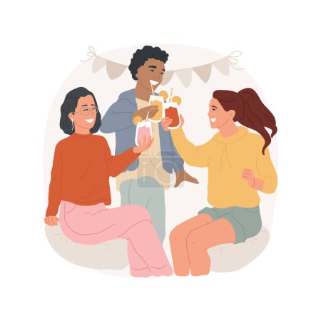 Illustration for Making smoothies isolated cartoon vector illustration. Group of teens holding and clink colorful glasses, teenagers preparing smoothies and having fun, healthy lifestyle vector cartoon. - Royalty Free Image