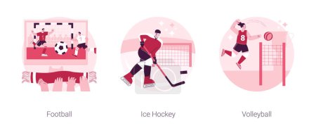 Illustration for Team sport championship abstract concept vector illustration set. Football, ice hockey and volleyball, soccer college team, sports betting, competition match, uniform, training abstract metaphor. - Royalty Free Image