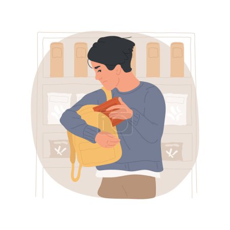 Shoplifting isolated cartoon vector illustration. Young teenage boy stealing in store, anxious guy putting prouct in backpack, teen bad habit, kleptomania, illegal act vector cartoon.