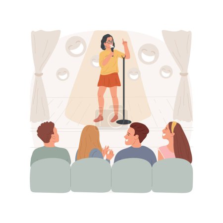 Illustration for Stand-up comedy isolated cartoon vector illustration. Young teenage boy standing on stage and joking, making speech, teens lifestyle and hobby, learning new skills, leisure time vector cartoon. - Royalty Free Image