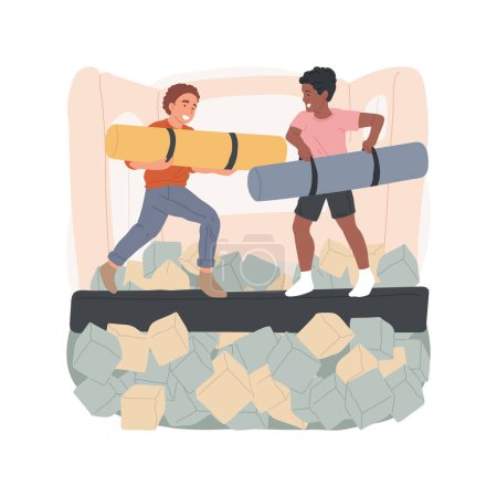 Illustration for Battle beam isolated cartoon vector illustration. Teenagers fighting with fun, teens beam competition, enjoying extreme sport on trampoline, active lifestyle, leisure time vector cartoon. - Royalty Free Image