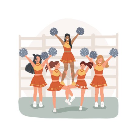 Illustration for Training in a gym isolated cartoon vector illustration. Beautiful cheerleaders in sportswear workout on mat in gym, doing fitness, keeping fit, teenager active lifestyle vector cartoon. - Royalty Free Image