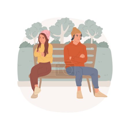 Illustration for Grievances isolated cartoon vector illustration. Teens sitting at bench and having grievances and misunderstanding, teenagers quarrelling, people looking in different directions vector cartoon. - Royalty Free Image