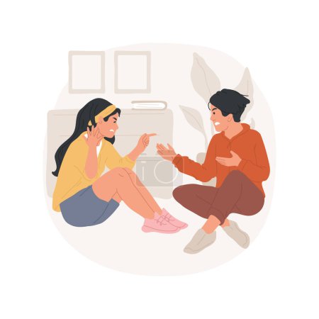 Illustration for Fighting isolated cartoon vector illustration. Couple arguing and shouting sitting on floor, teens fighting and quarrelling, teenagers having conflict, people breaking up vector cartoon. - Royalty Free Image