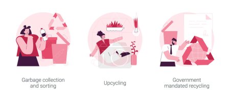 Illustration for Waste collection and recycling problems abstract concept vector illustration set. Garbage sorting, upcycling, government mandated recycling, household disposal, creative reuse abstract metaphor. - Royalty Free Image