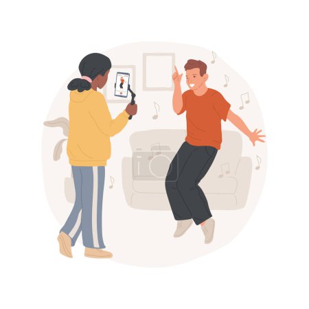 Illustration for Popular dance for social media isolated cartoon vector illustration. Teen couple dancing for social media, digital lifestyle, video content creation, blogging and vlogging idea vector cartoon. - Royalty Free Image