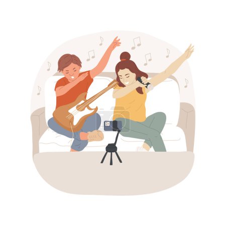 Illustration for Contest isolated cartoon vector illustration. Creative teens making dab gesture during live streaming, arranging contest for social media, digital lifestyle, content creation vector cartoon. - Royalty Free Image