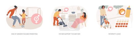 Parenting role isolated concept vector illustration set. End of gender-focused parenting, father supports mother, paternity leave, newborn child, working dad, home office vector concept.