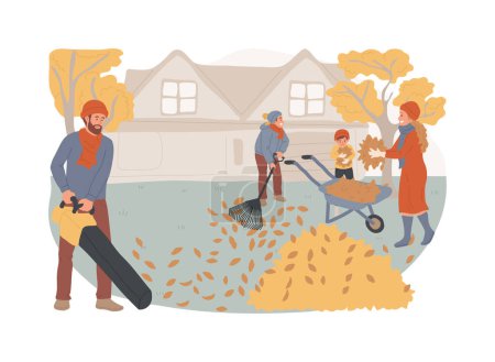 Fall clean-up isolated concept vector illustration. Garden maintenance, mulching and leaf removal, lawn care, vegetable bed, cover plant, clean gutter, autumn yard work vector concept.