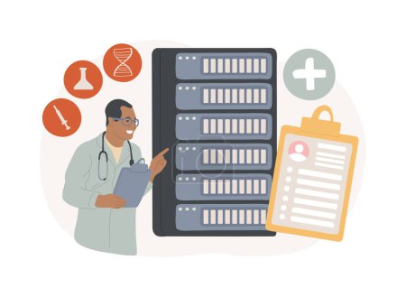 Big data in healthcare isolated concept vector illustration. Personalized medicine, patient care, predictive analytics, electronic health records, pharmaceutical research vector concept.