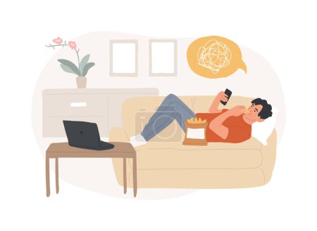 Passive lifestyle isolated concept vector illustration. Sedentary time spending, inactive lifestyle, eating junk food, watching soap operas, spend lazy day, passive income vector concept.