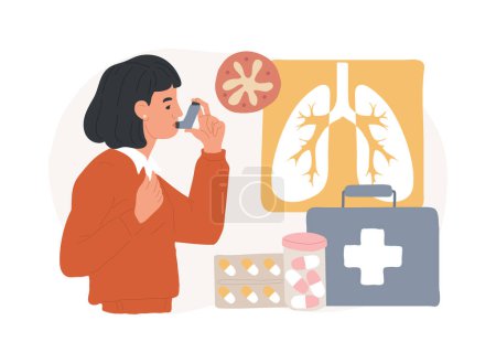Medicine for bronchial asthma isolated concept vector illustration. Chronic pulmonary disease symptoms and treatment, breathing attack, inhalation for bronchitis, allergy cough vector concept.