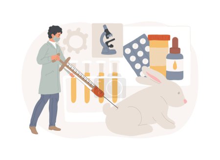 Animal testing of medicines isolated concept vector illustration. Drug test, laboratory rabbit, lab experiment, scientific medical research, disease treatment, analysis vector concept.