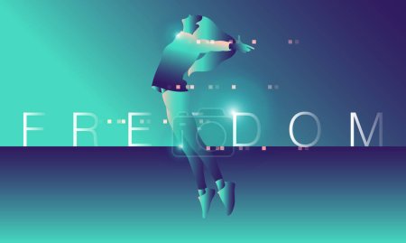 Ilustración de Foto vista lateral de una mujer haciendo saltos de altura y haciendo ejercicio en la ciudad. Concepto libertad - Imagen libre de derechos