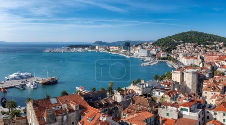 Photo for Aerial view of Split old town with harbor in Sunny day, Split, Croatia - Royalty Free Image