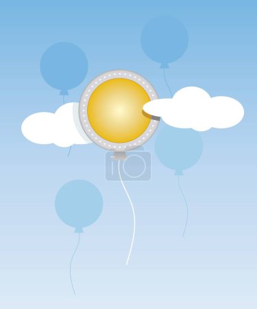 Illustration for Golden money balloon with clouds in blue sky - Royalty Free Image