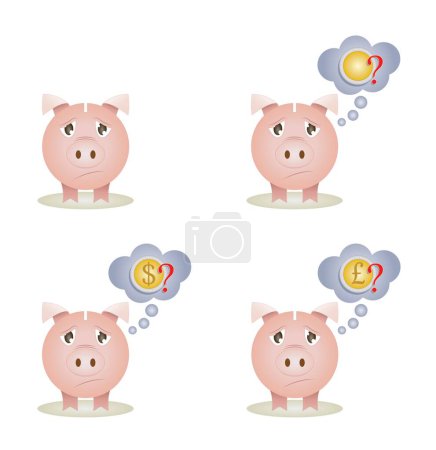 Illustration for Piggy bank thinking of money, expression - Royalty Free Image