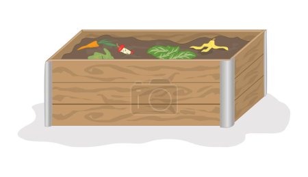 Illustration for Traditional compost bin with wooden frame. Flat vector illustration isolated on white background. - Royalty Free Image