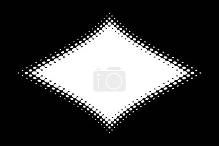 Illustration for White halftone dots curved gradient pattern texture background. Curve dotted rhombus using halftone circle dot raster texture. Vector technology emblem. Logo half tone. Sale banner - Royalty Free Image