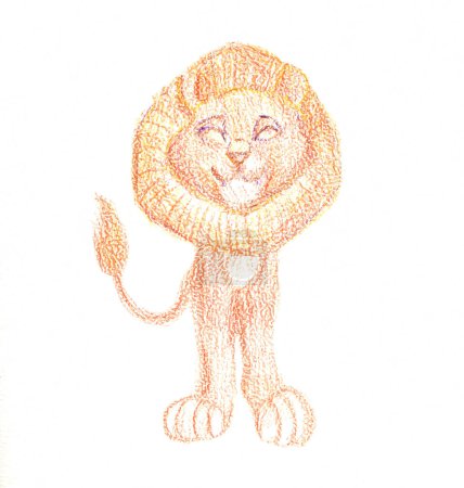 Foto de Ilustración de león dibujado a mano sobre fondo blanco. Lápices de colores. Ilustración de Doodle. - Imagen libre de derechos