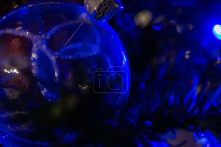 Photo for Christmas tree ornament with blue ball and lights holiday concept - Royalty Free Image